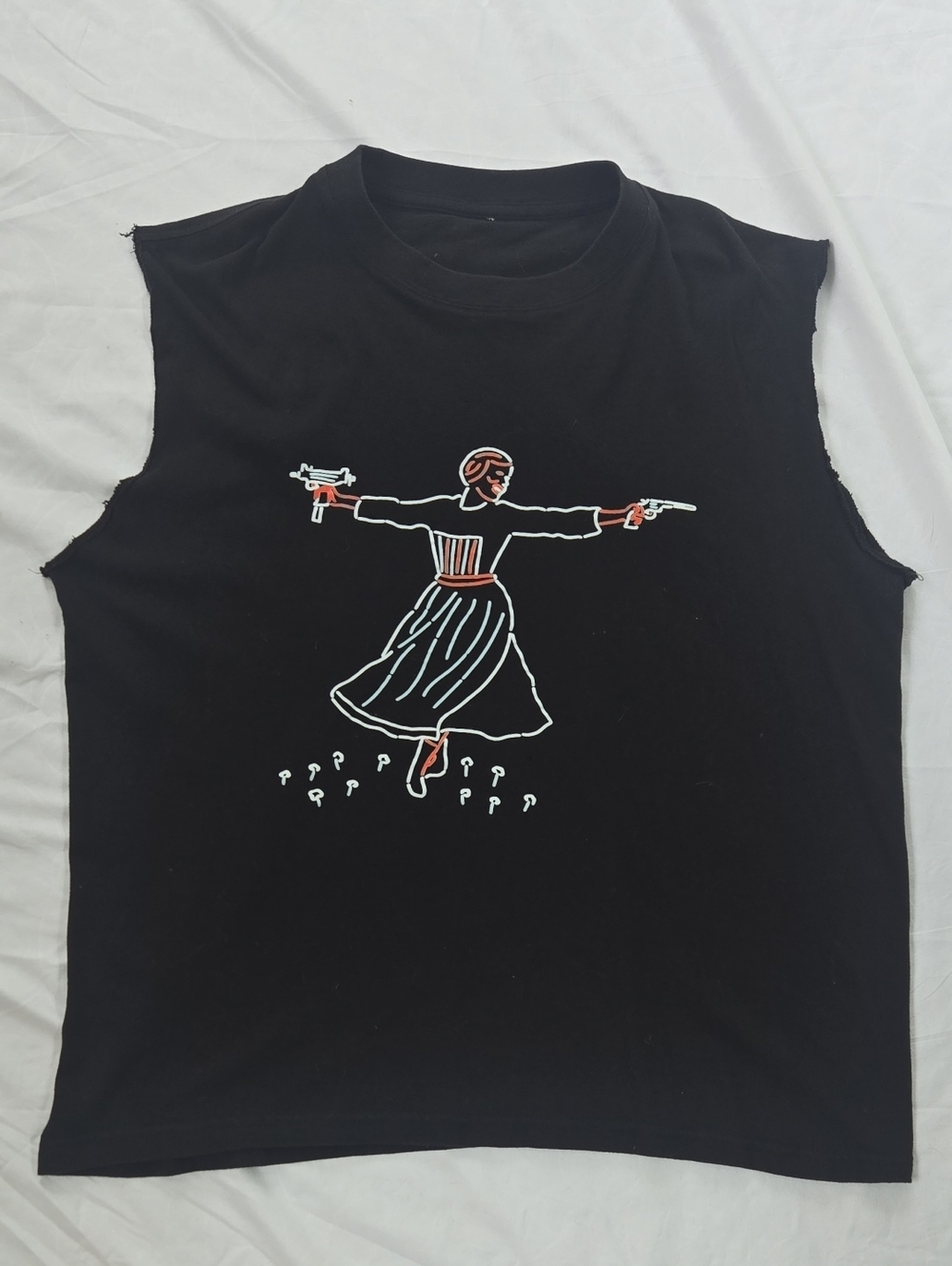Men's/Unisex Black DIY Muscle Tshirt Graphic Of The Sound Of Music With Uzi &Gun